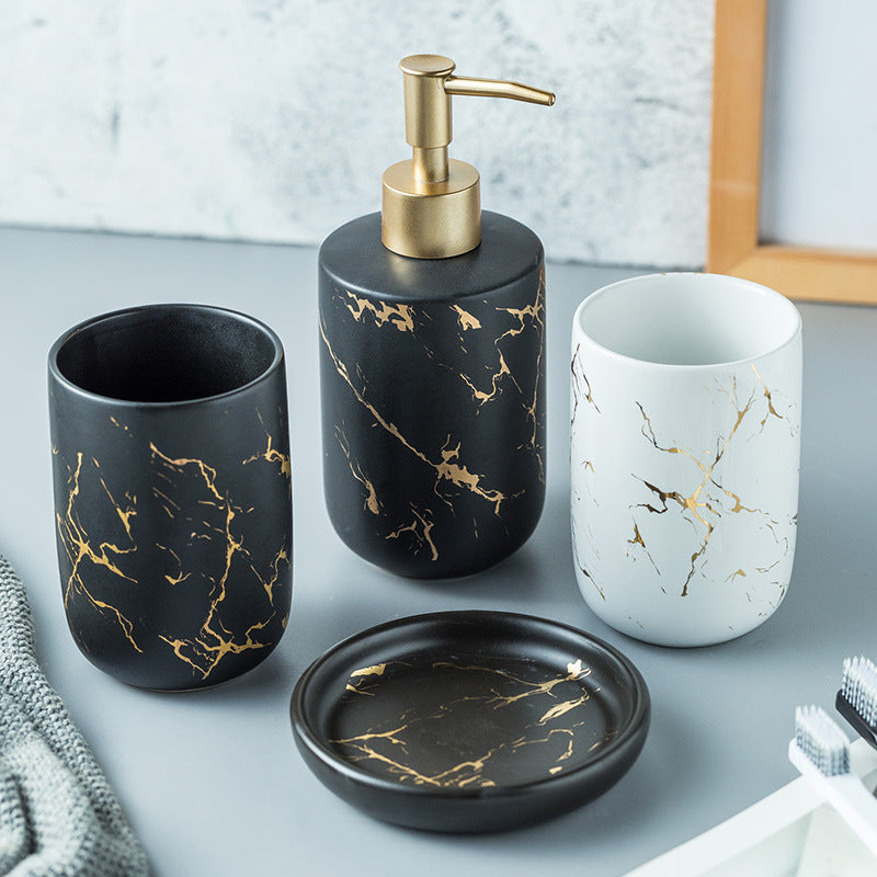 Ceramic Bathroom Vanity Set with Marble Pattern