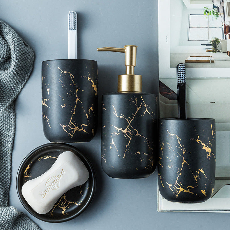 Ceramic Bathroom Vanity Set with Marble Pattern